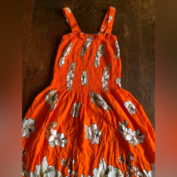Hawaii Unity Trading Summer Beach Midi/Maxi Dress Orange With White Flowers OSFA - Picture 4 of 6